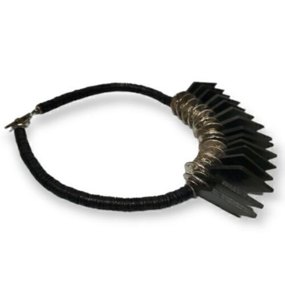 Black And Silver Costume‎ Necklace Wood Beads 19" - Picture 2 of 6